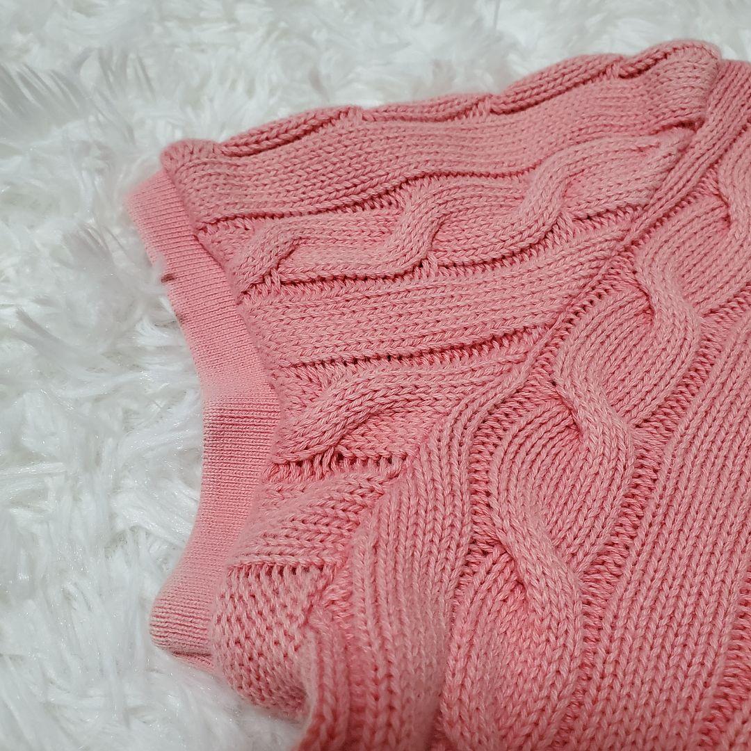 ポロラルフローレン　ケーブルニット　半袖　ポロシャツ　ピンク　刺繍　M