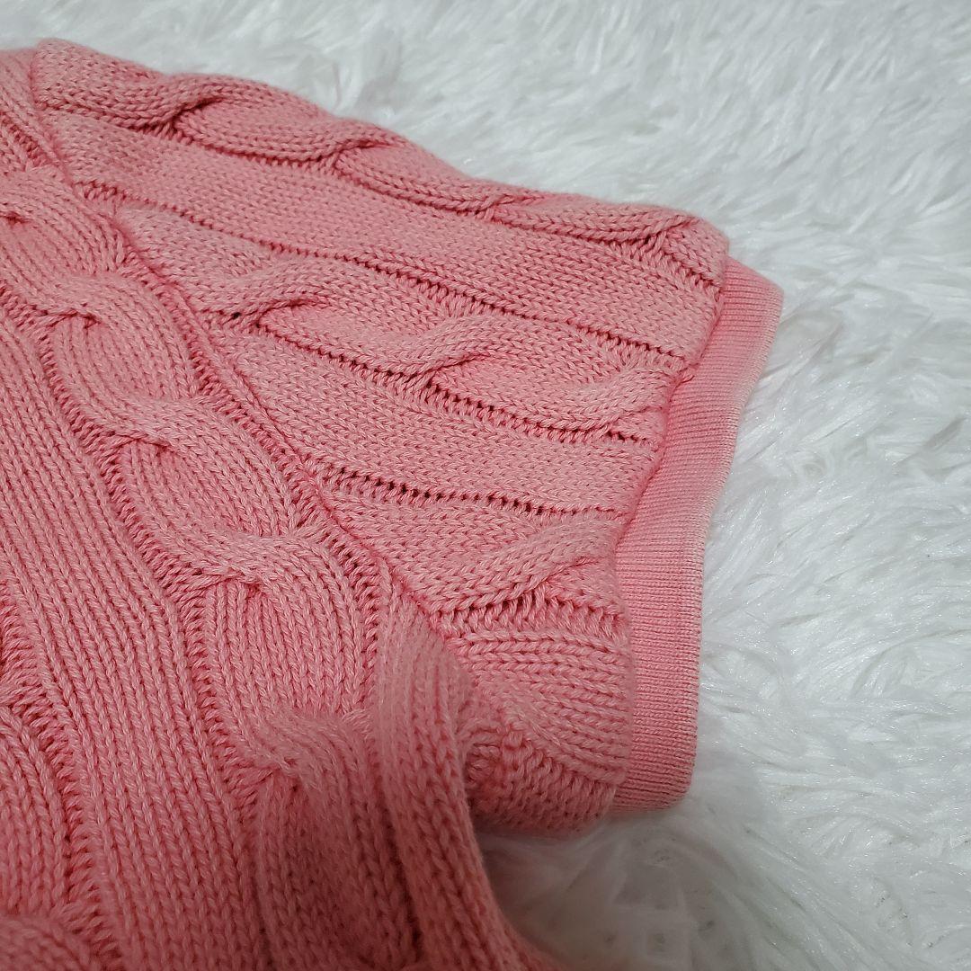 ポロラルフローレン　ケーブルニット　半袖　ポロシャツ　ピンク　刺繍　M