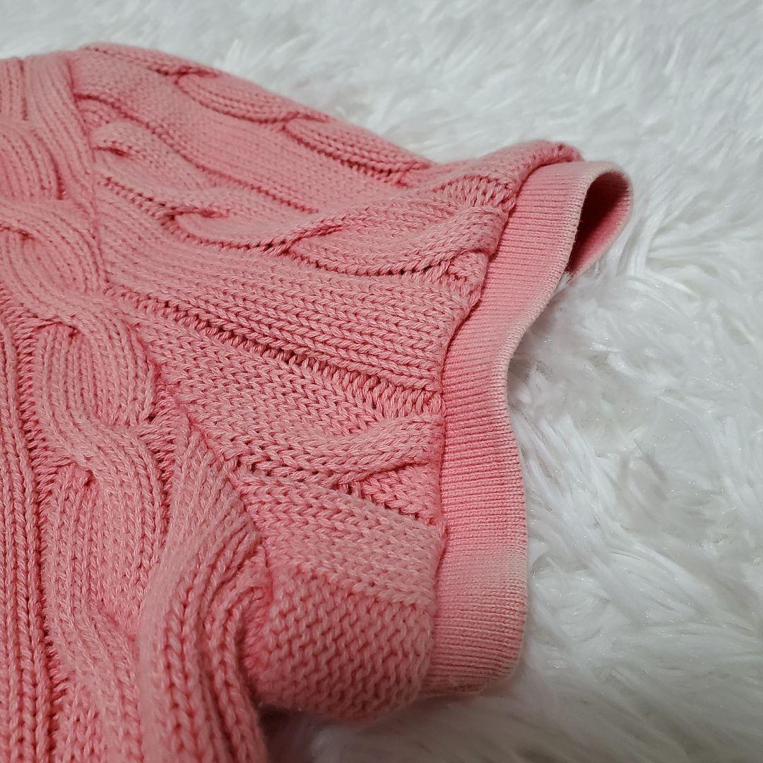 ポロラルフローレン　ケーブルニット　半袖　ポロシャツ　ピンク　刺繍　M