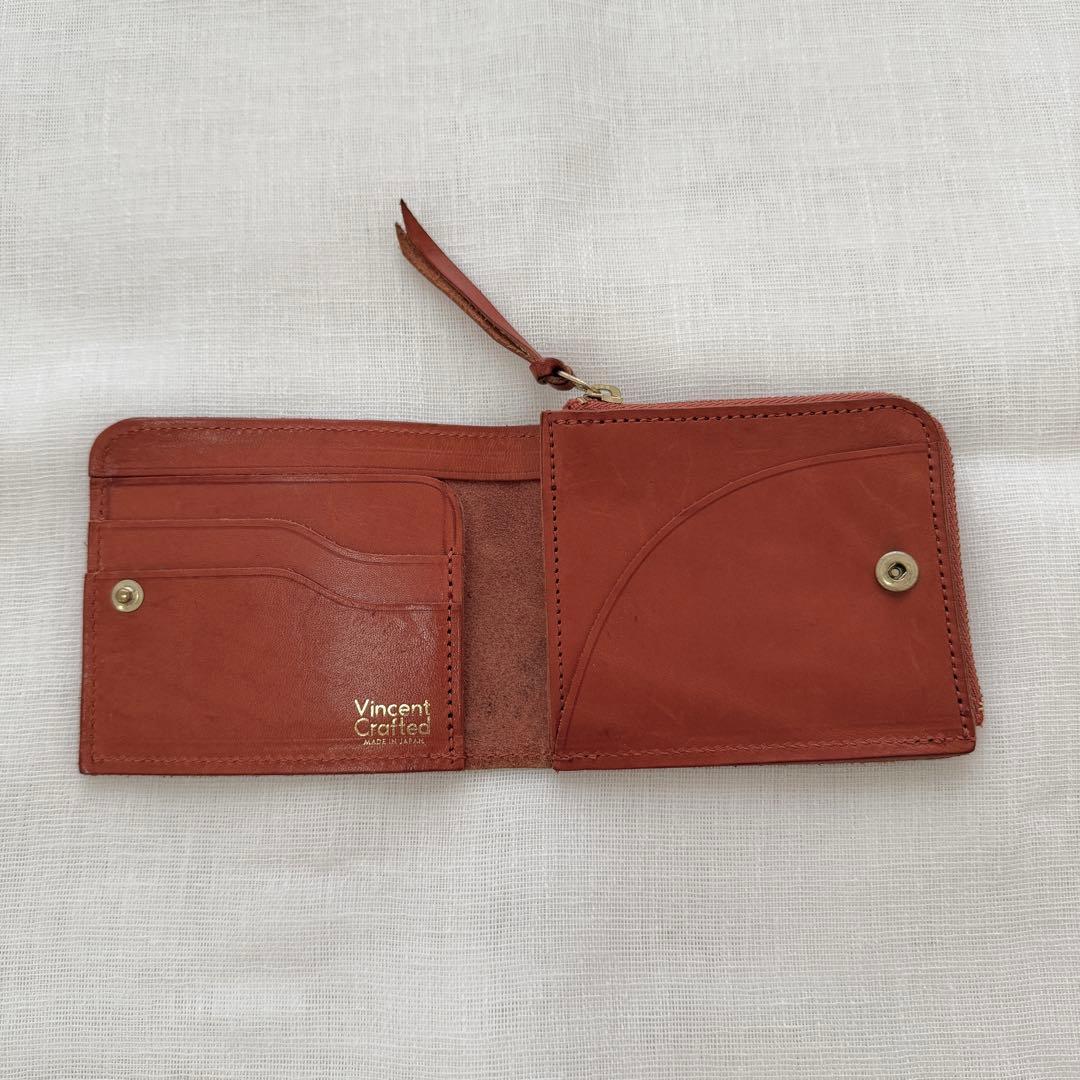 Vincent Crafted 栃木レザー 二つ折り財布 オーク 巾着付き