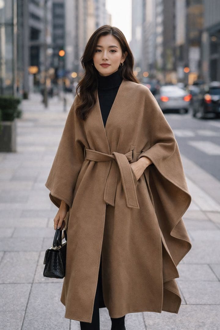 IENA LA BOUCLE ダブルフェイスケープコート　リボンベルト マキシ丈