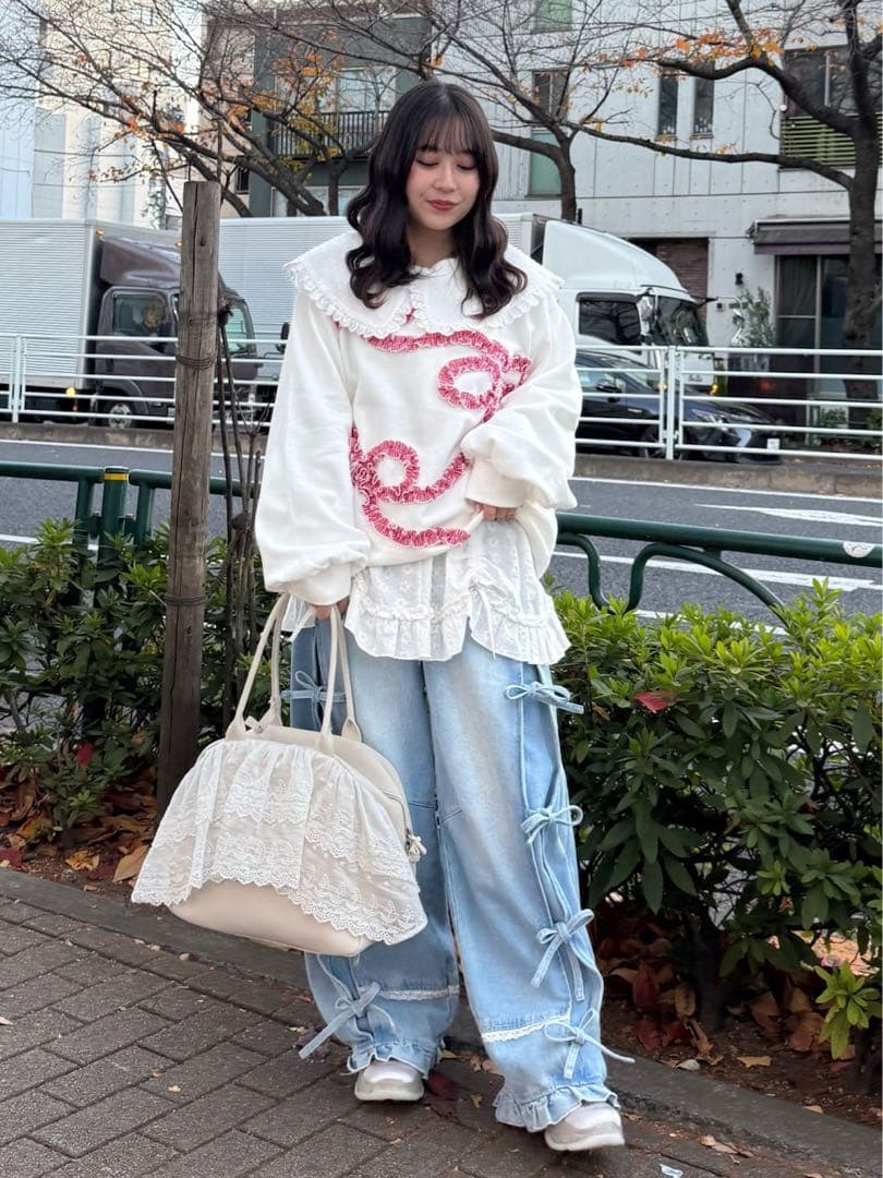 merry jenny バレルレッグリボンデニムパンツ