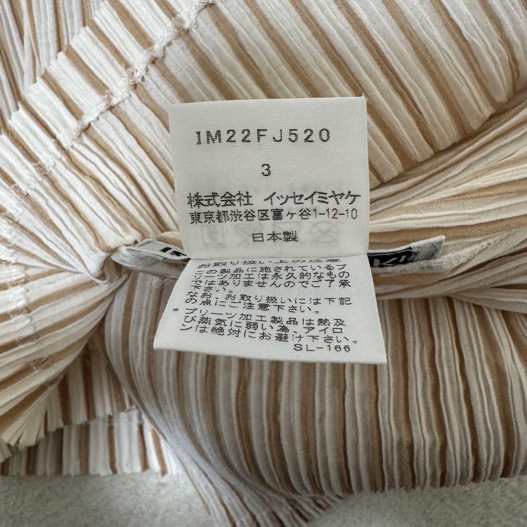 極美品✨ISSEY MIYAKE プリーツ　ストライプ　ブラウン　ホワイト　半袖