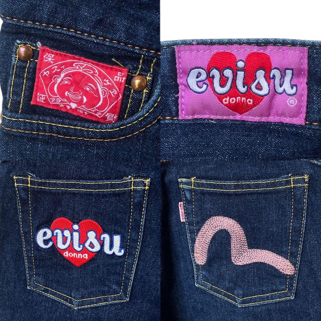 【美品】エヴィスドンナ 25 刺繍 ハート カモメ ストレッチ フレア デニム