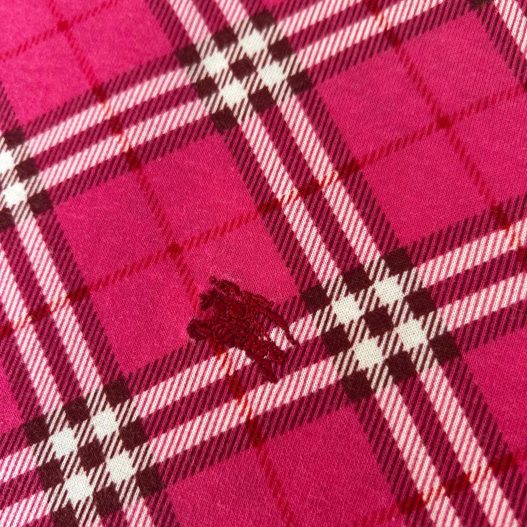 美品✨バーバリーブルーレーベル ノバチェック 総柄カットソー ピンク　ホース刺繍