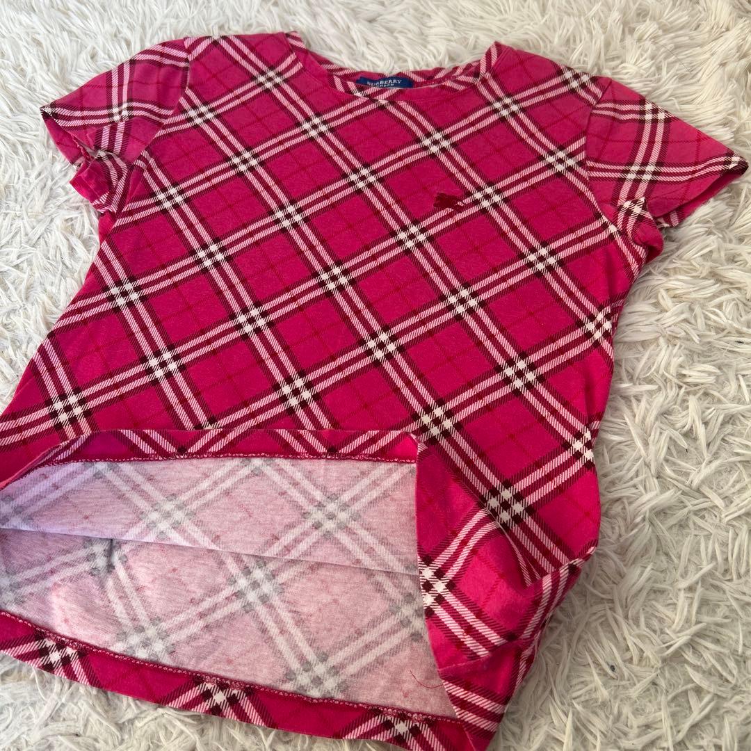美品✨バーバリーブルーレーベル ノバチェック 総柄カットソー ピンク　ホース刺繍