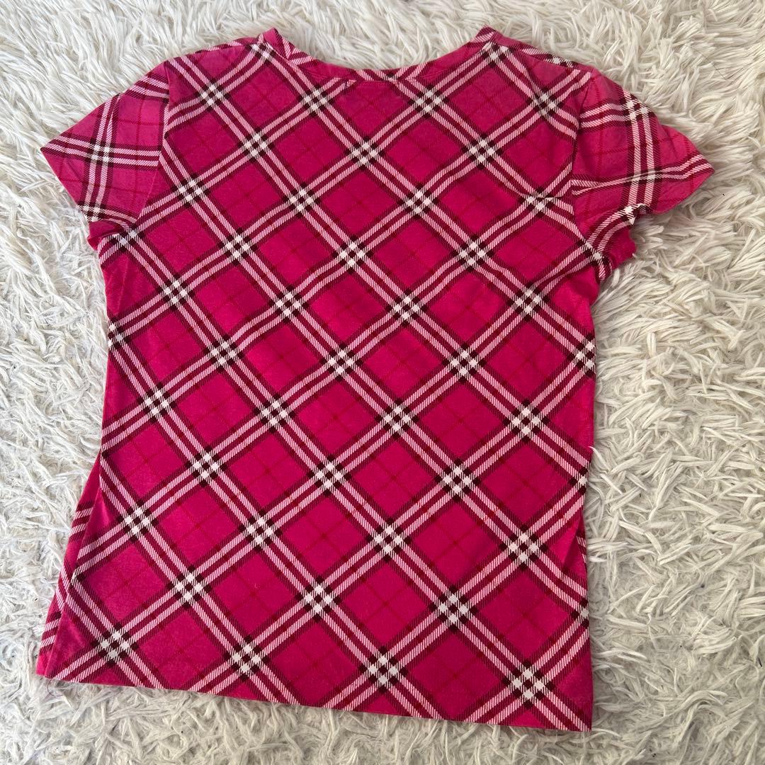 美品✨バーバリーブルーレーベル ノバチェック 総柄カットソー ピンク　ホース刺繍