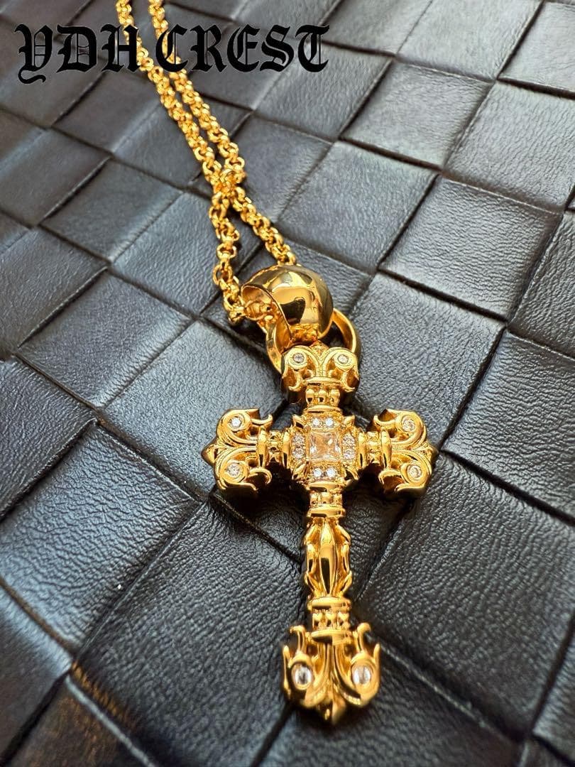★JSZGDSZ　22K金メッキ×S925　極太クロスネックレス　刻印有り