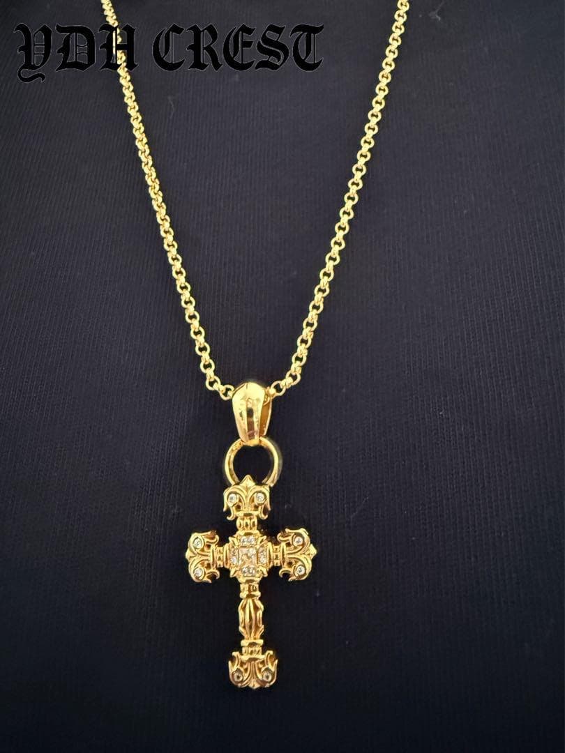 ★JSZGDSZ　22K金メッキ×S925　極太クロスネックレス　刻印有り