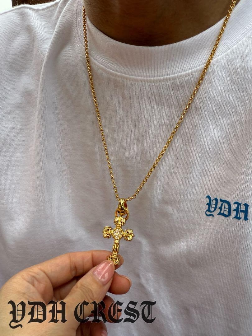 ★JSZGDSZ　22K金メッキ×S925　極太クロスネックレス　刻印有り