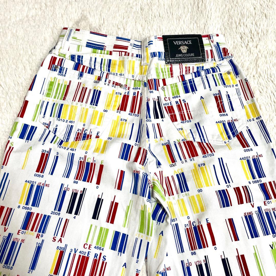 極美品 VERSACE メデューサ 金具 マルチカラー デニムパンツ アート柄