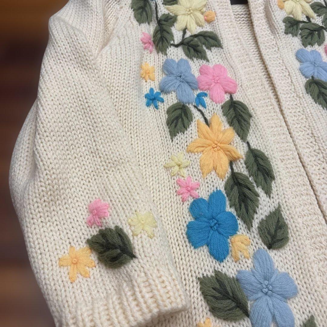 ヴィンテージ 花柄刺繍 ウール ロング ニットガウン