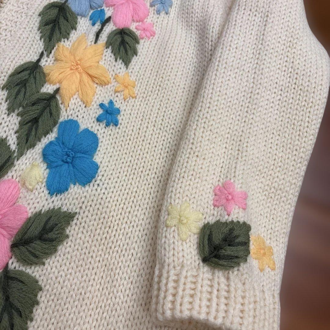 ヴィンテージ 花柄刺繍 ウール ロング ニットガウン