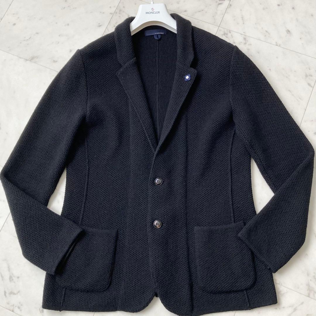 良品 LARDINI アルパカ混 凹凸ニット ジャケット ブートニエール 黒