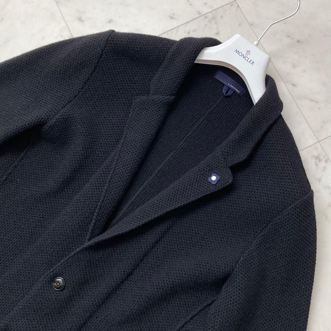 良品 LARDINI アルパカ混 凹凸ニット ジャケット ブートニエール 黒
