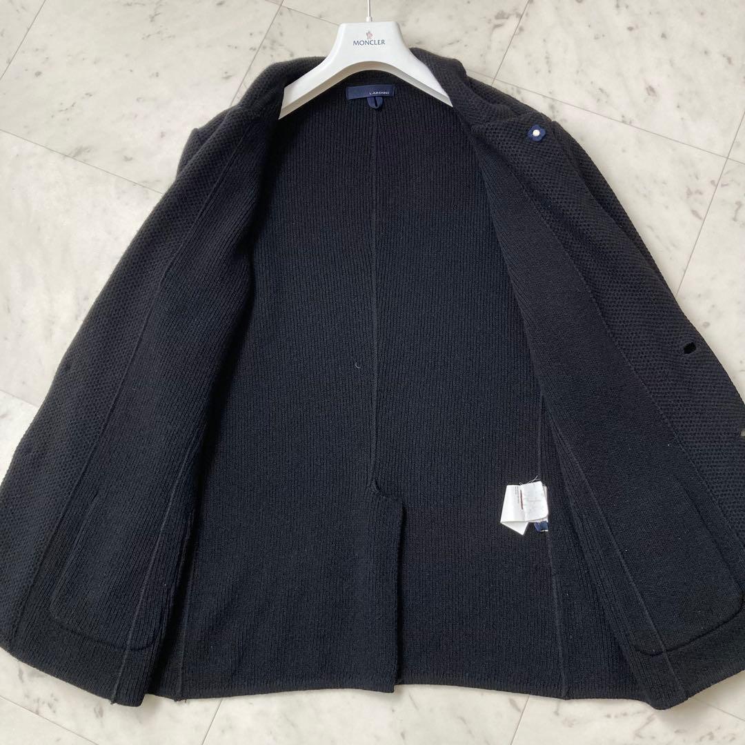 良品 LARDINI アルパカ混 凹凸ニット ジャケット ブートニエール 黒