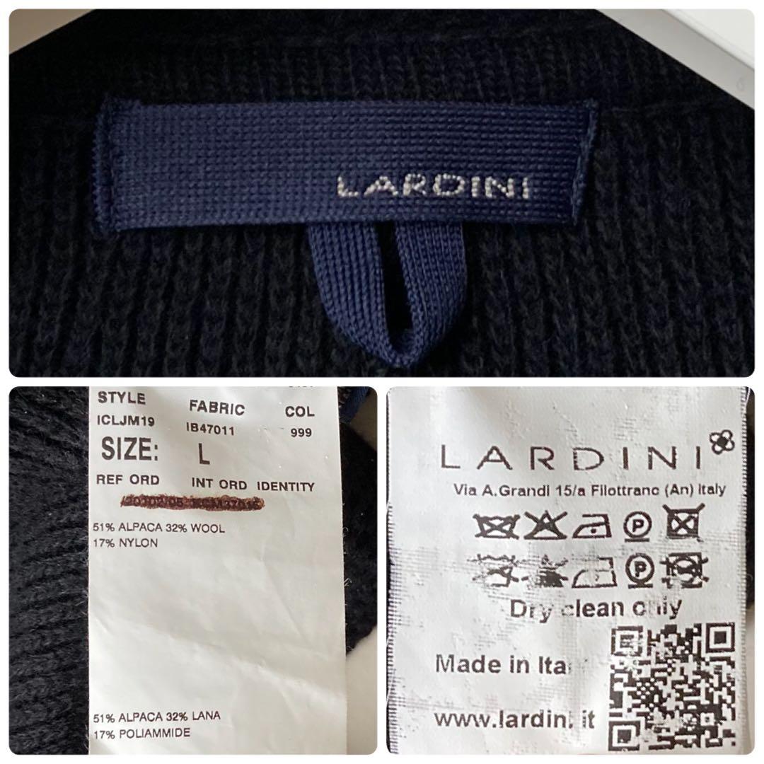 良品 LARDINI アルパカ混 凹凸ニット ジャケット ブートニエール 黒