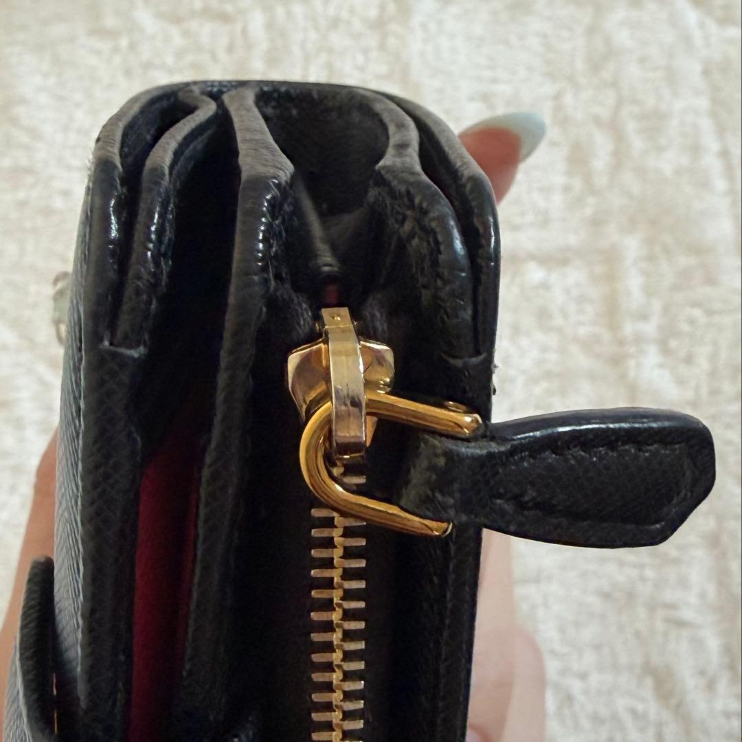 【正規品】 PRADA プラダ サフィアーノレザー 財布 黒 ハイビスカス