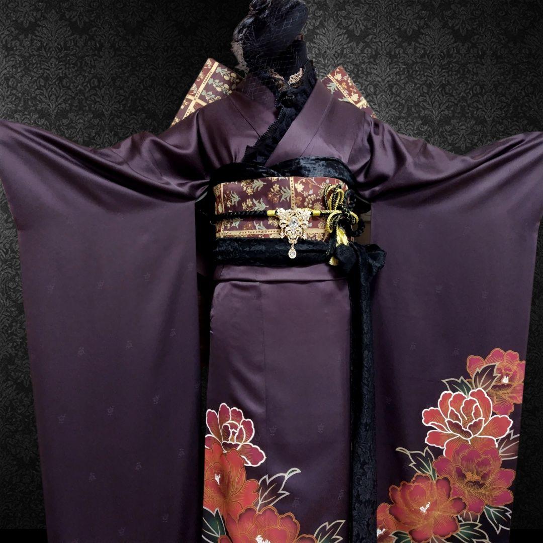振袖フルセット(11点)・成人式・大輪花模様・金彩加工・モード系・正絹
