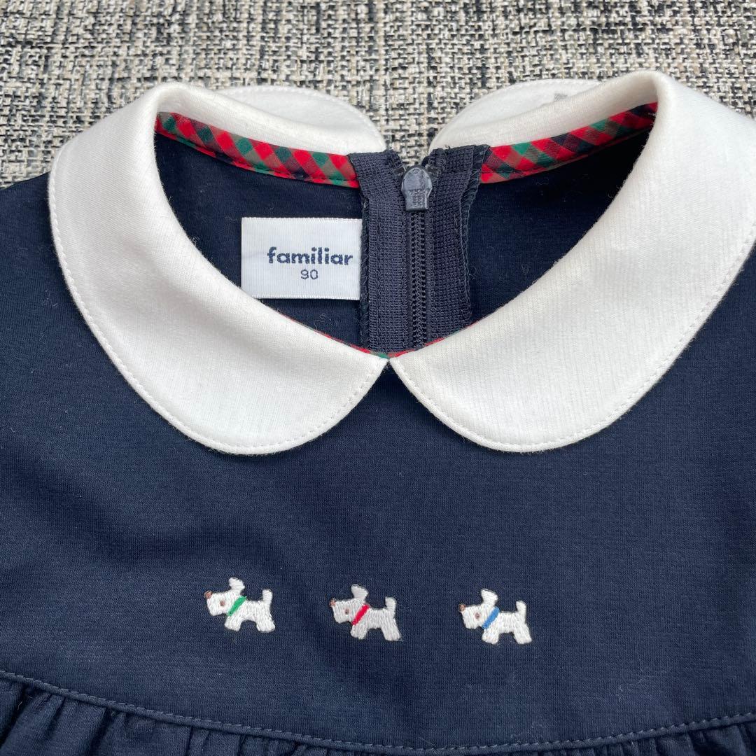 familiar ネイビー ワンピース フォーマル　90 ヨーク　刺繍
