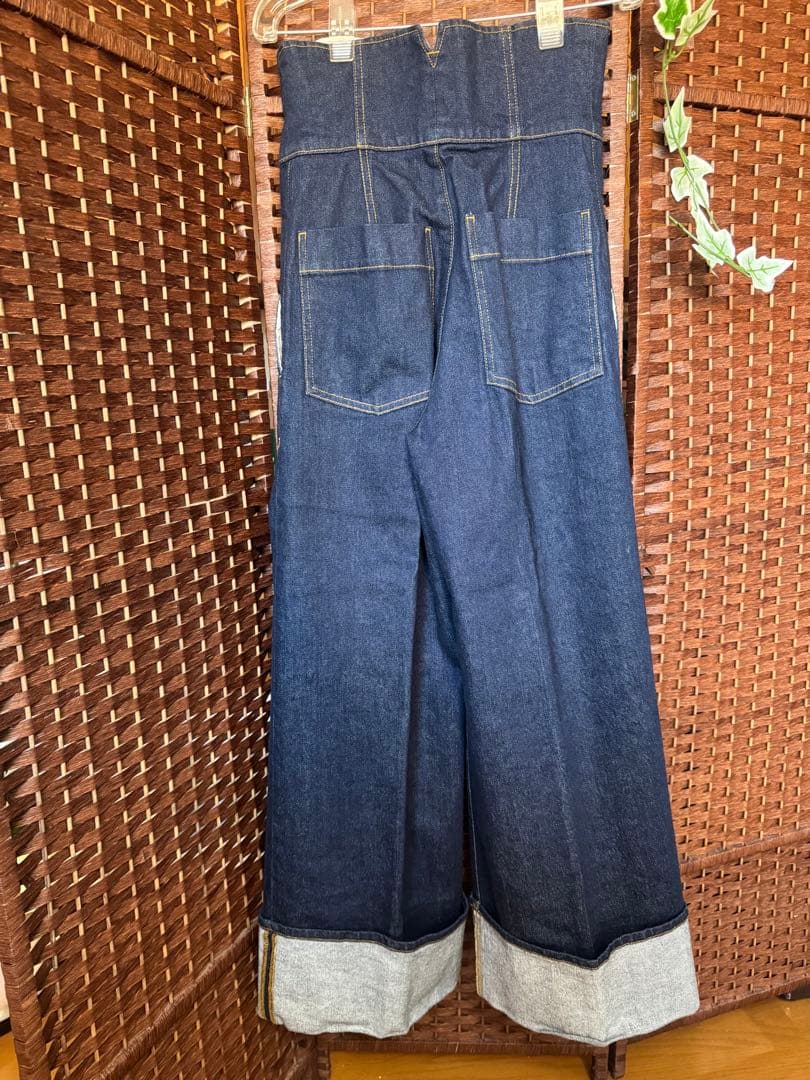 アダムエロペ　ダークブルー ハイウエストデニムパンツ