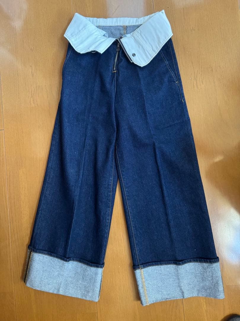アダムエロペ　ダークブルー ハイウエストデニムパンツ