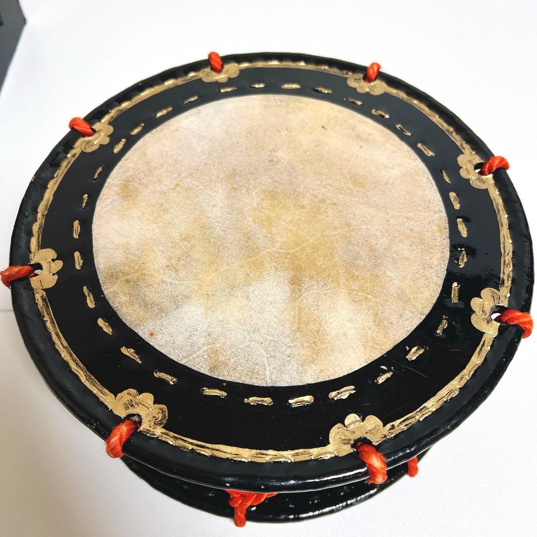 締め太鼓 23.5cm x 11cm 和太鼓　打楽器　ミニサイズ　漆塗り