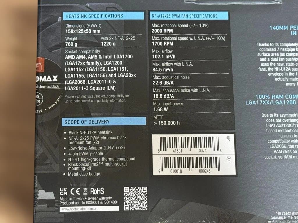 PC用ファン・クーラー NOCTUA NH-U12A chromax.black