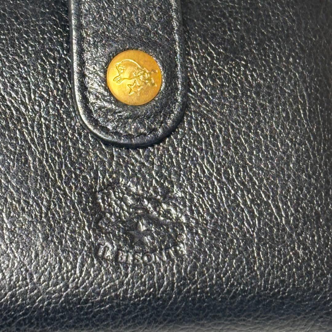 IL BISONTE イルビゾンテ 二つ折り財布 黒 ラウンドジップ 金ボタン