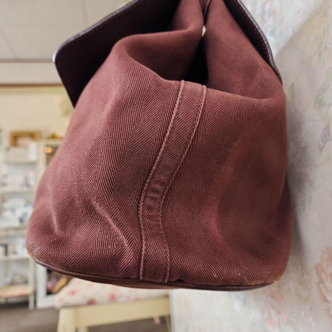 HERMESブラウン レザー キャンバス ボストンバッグ
