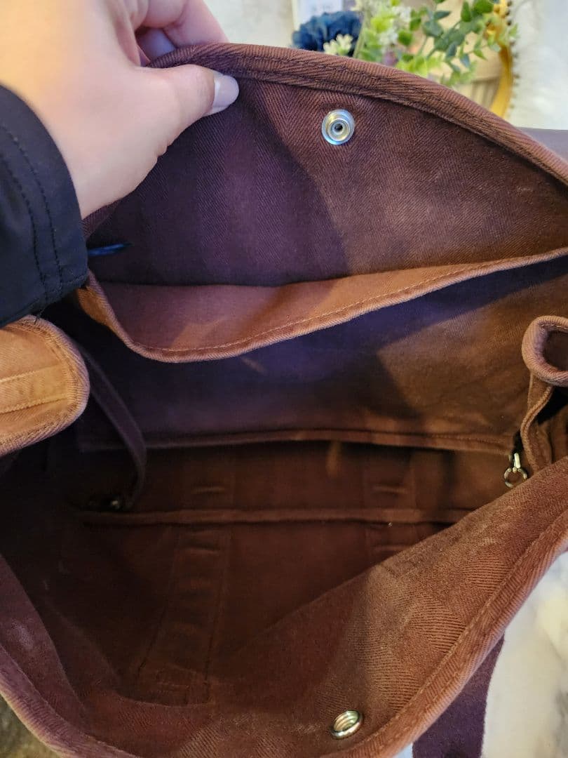 HERMESブラウン レザー キャンバス ボストンバッグ