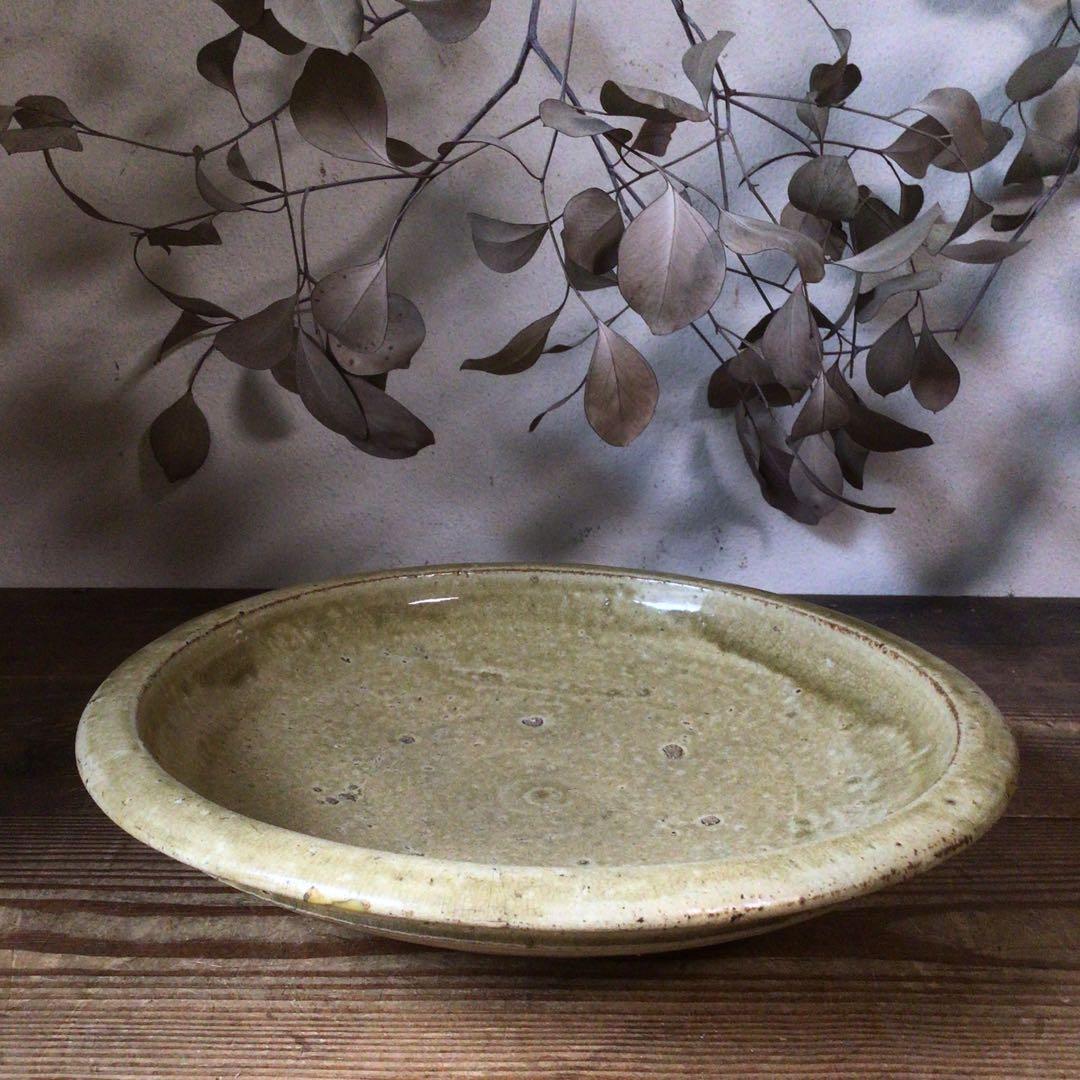 No4342 古瀬戸　黄瀬戸　大皿　飾皿　瀬戸　石皿　直径33cm 送料無料