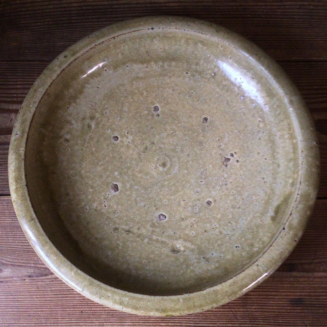 No4342 古瀬戸　黄瀬戸　大皿　飾皿　瀬戸　石皿　直径33cm 送料無料