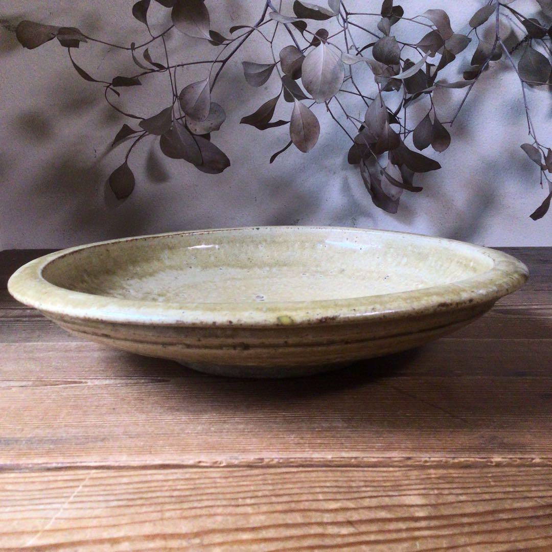 No4342 古瀬戸　黄瀬戸　大皿　飾皿　瀬戸　石皿　直径33cm 送料無料