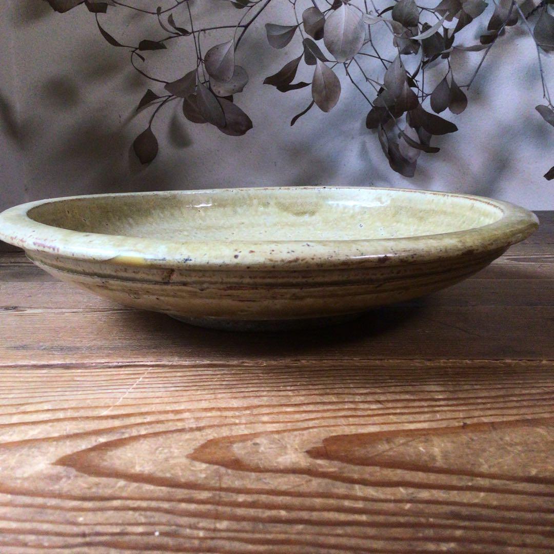 No4342 古瀬戸　黄瀬戸　大皿　飾皿　瀬戸　石皿　直径33cm 送料無料