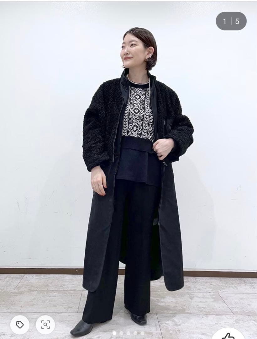 やす SUM1 STYLE ボアブルゾン付き3WAY馬刺繍コート ブラック