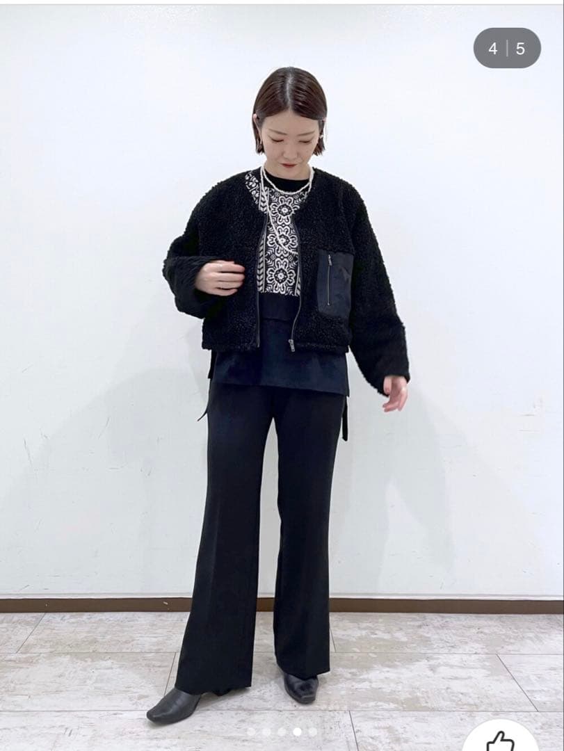 やす SUM1 STYLE ボアブルゾン付き3WAY馬刺繍コート ブラック