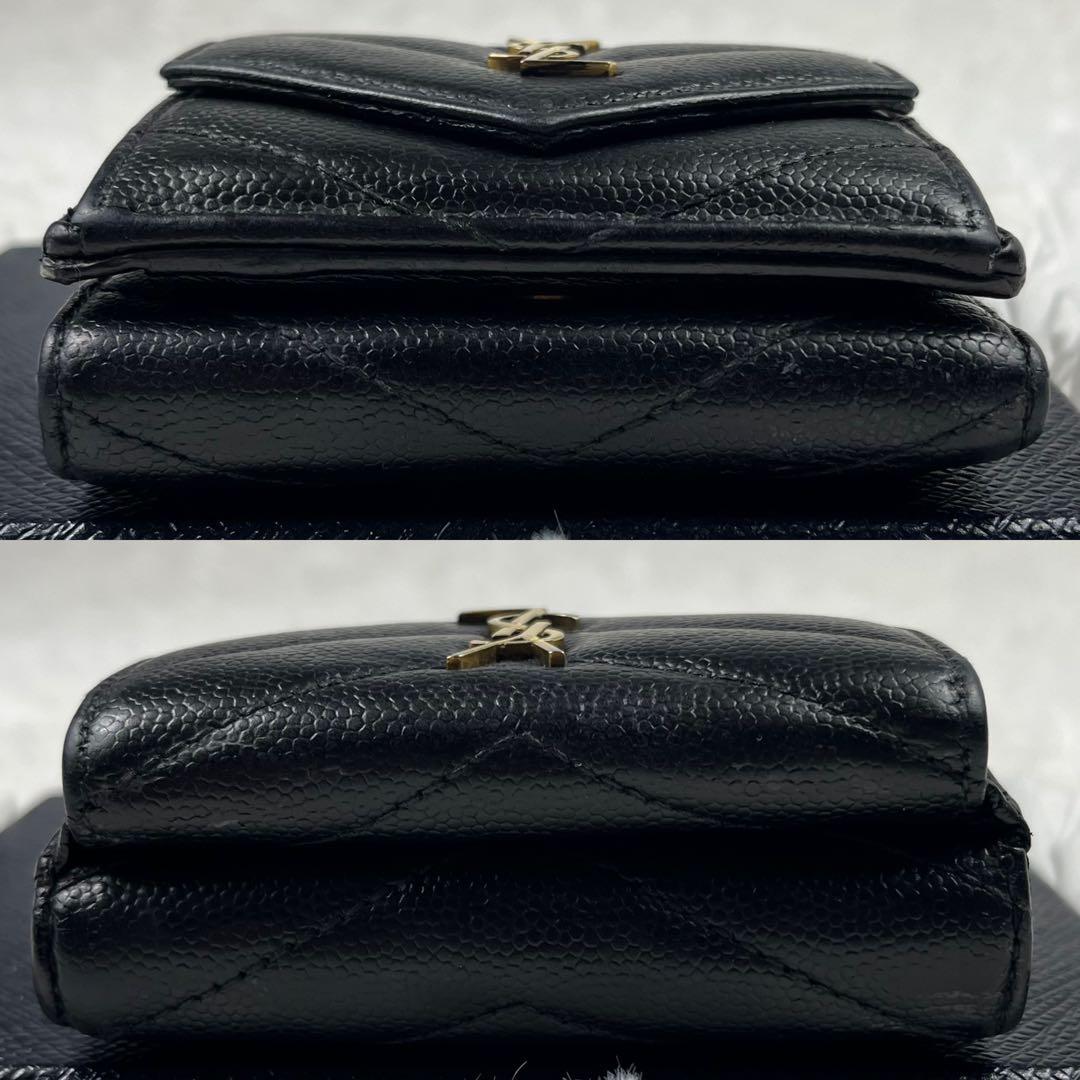 サンローラン 3つ折り財布 カサンドラ ブラック 黒 YSL キャビアスキン