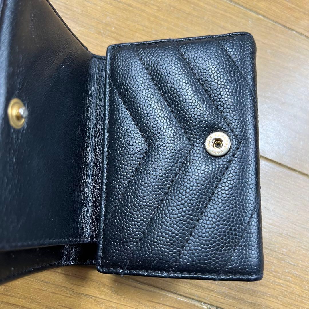サンローラン 3つ折り財布 カサンドラ ブラック 黒 YSL キャビアスキン