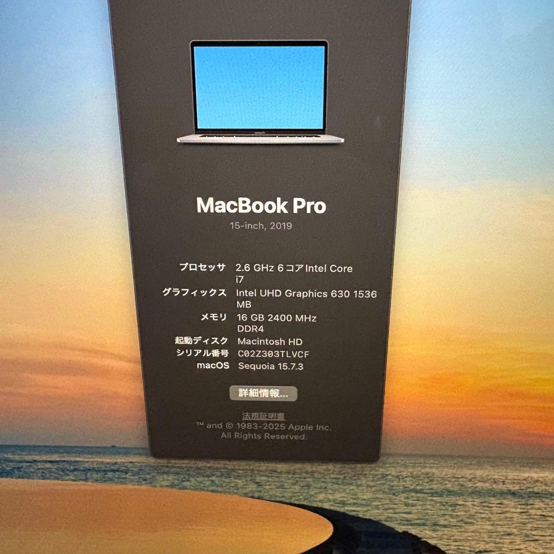 MacBookPro15インチ 2019 i7 16GB 256GB 初期化済