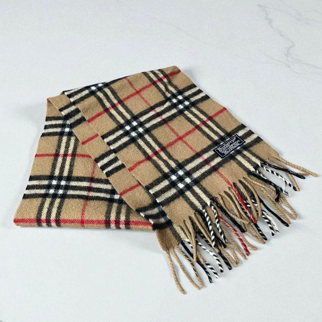 【美品】Burberry's チェック柄マフラー 100%ラムウール