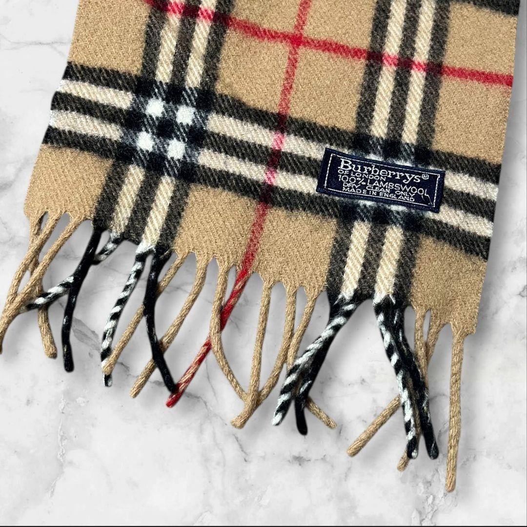 【美品】Burberry's チェック柄マフラー 100%ラムウール