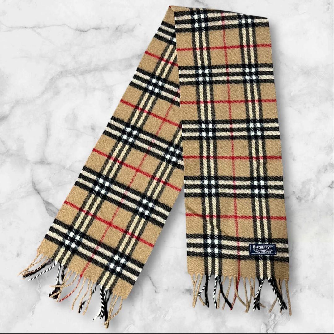 【美品】Burberry's チェック柄マフラー 100%ラムウール