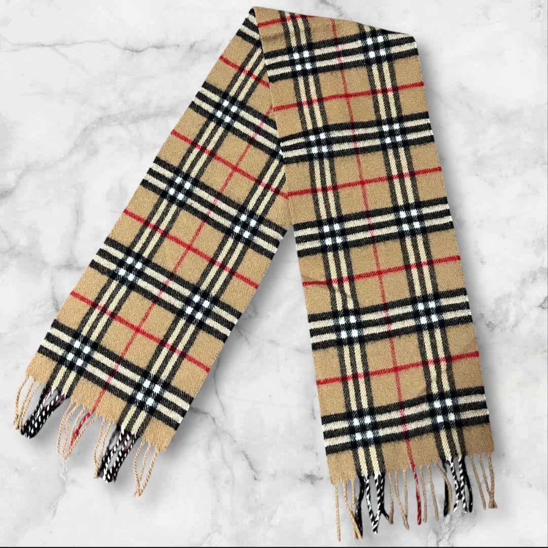 【美品】Burberry's チェック柄マフラー 100%ラムウール