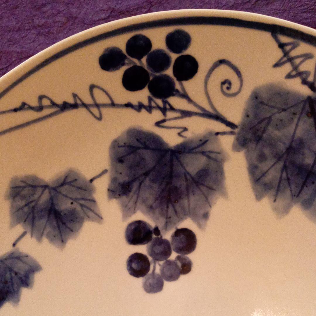 京焼　手描染付葡萄画七寸鉢