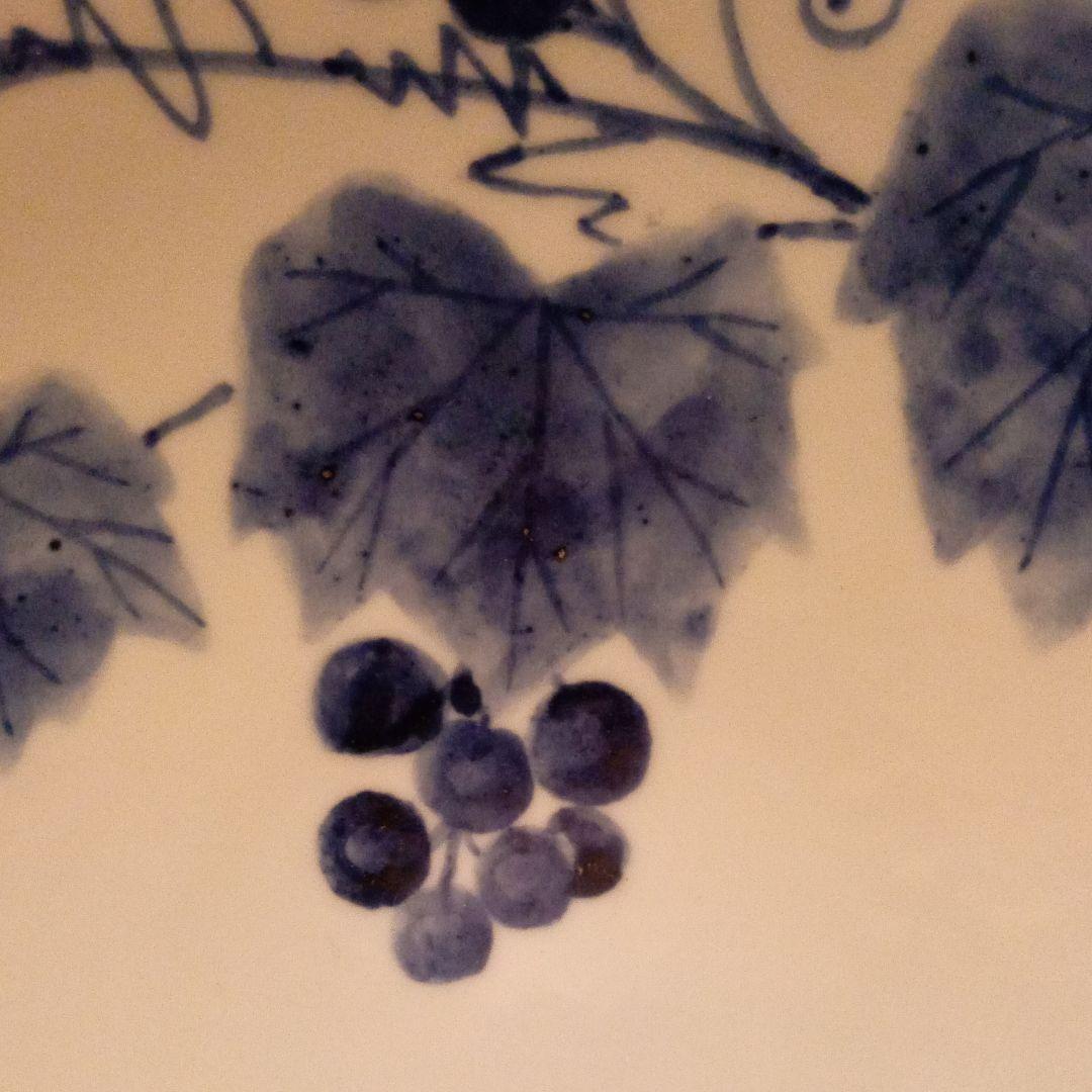 京焼　手描染付葡萄画七寸鉢