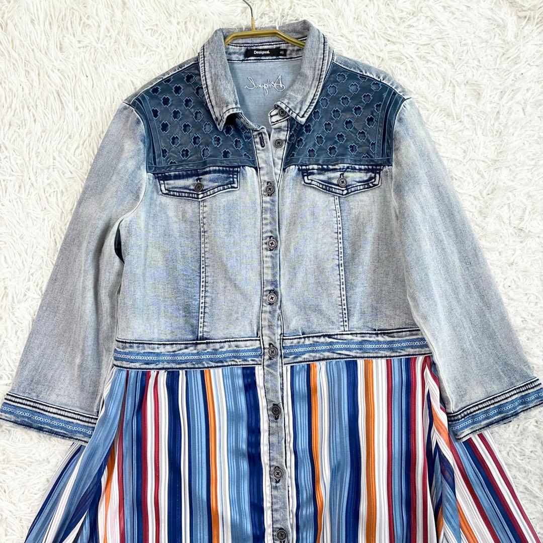未使用級✨Desigual デニムドッキングワンピース マルチカラー 3XL