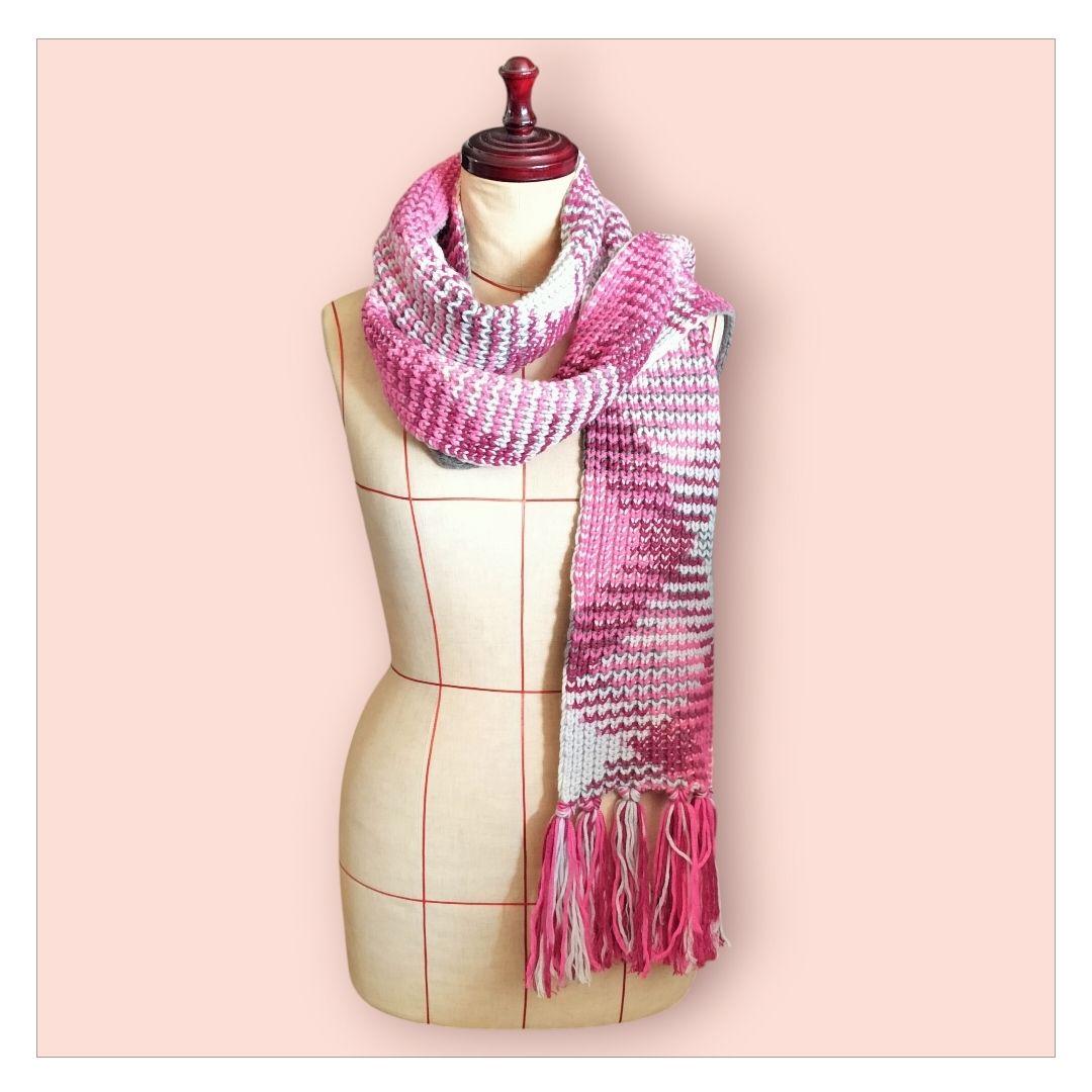 ミッソーニ MISSONI カシミヤ ピンク系編み込みフリンジマフラー