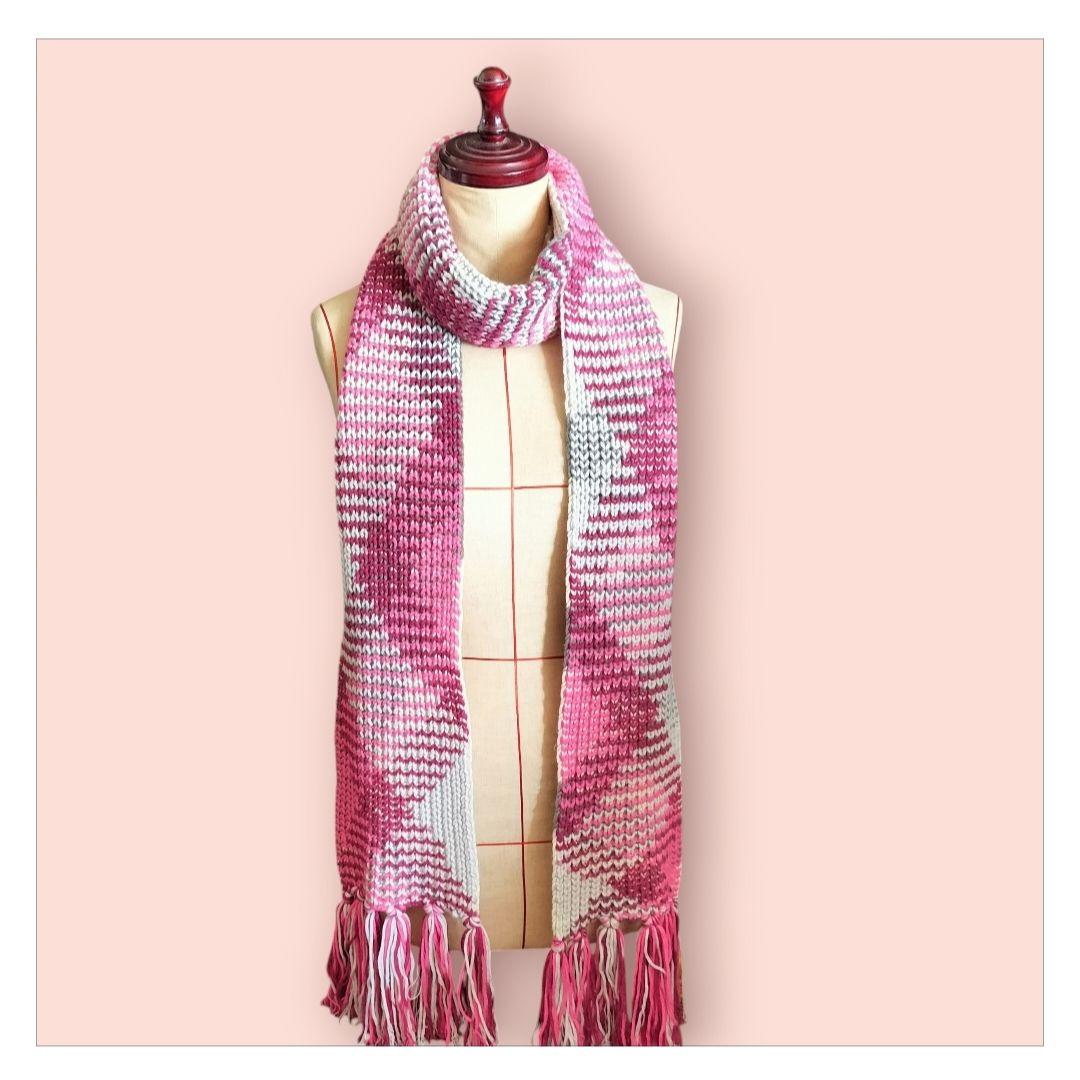 ミッソーニ MISSONI カシミヤ ピンク系編み込みフリンジマフラー