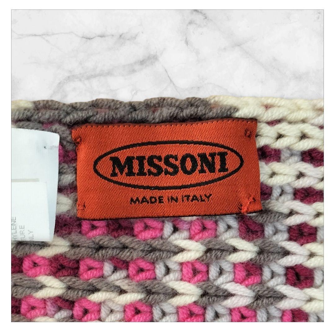 ミッソーニ MISSONI カシミヤ ピンク系編み込みフリンジマフラー